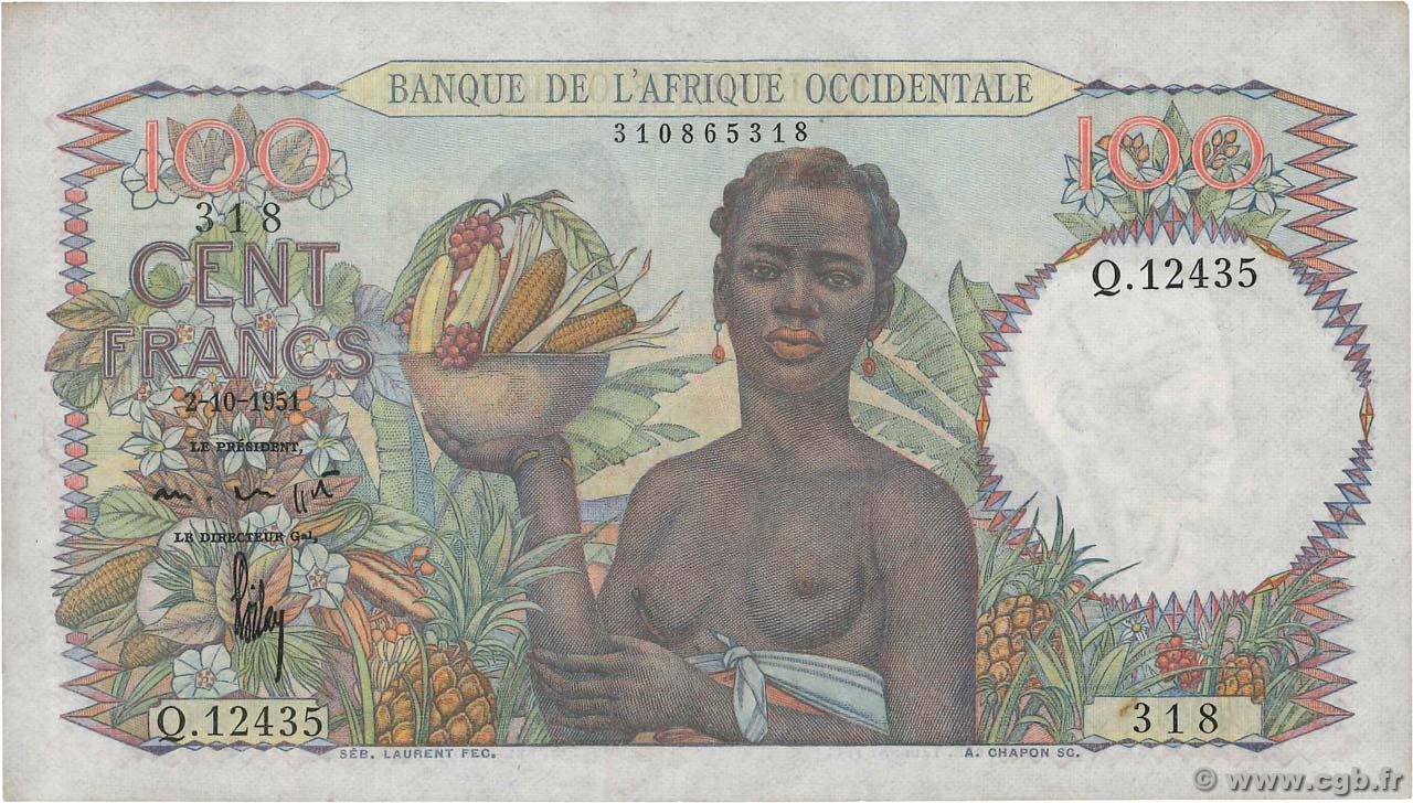 100 Francs FRENCH WEST AFRICA (1895-1958)  1951 P.40 XF