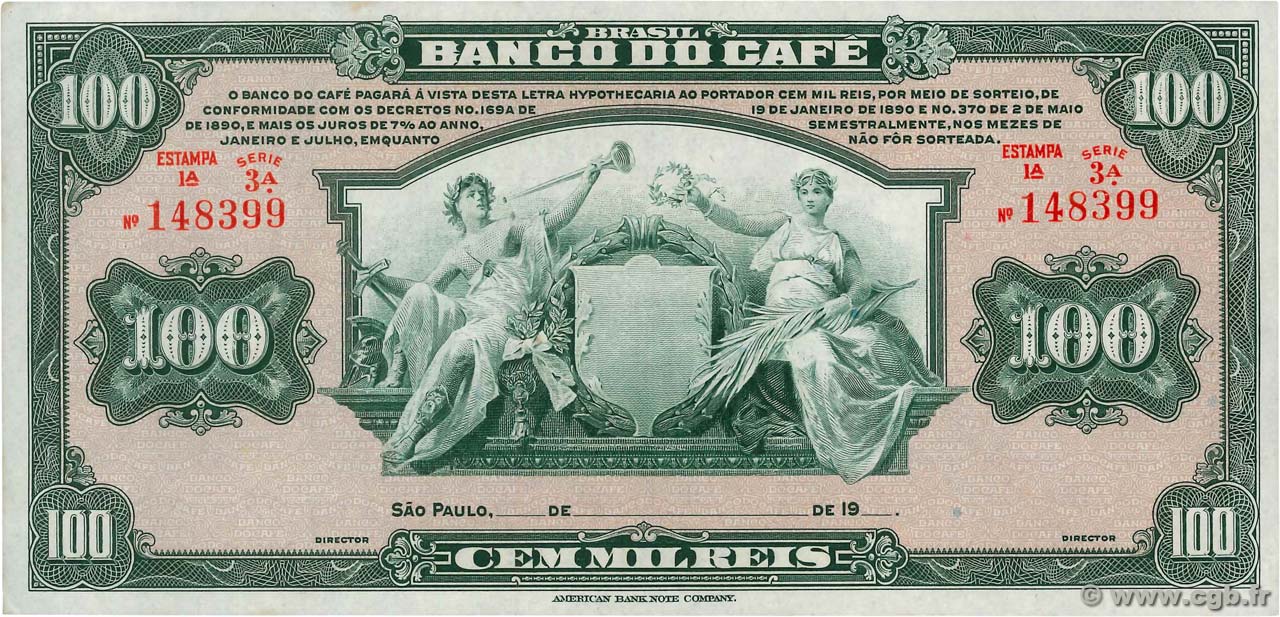 100 Mil Reis Non émis BRÉSIL  1890 PS.541r pr.NEUF