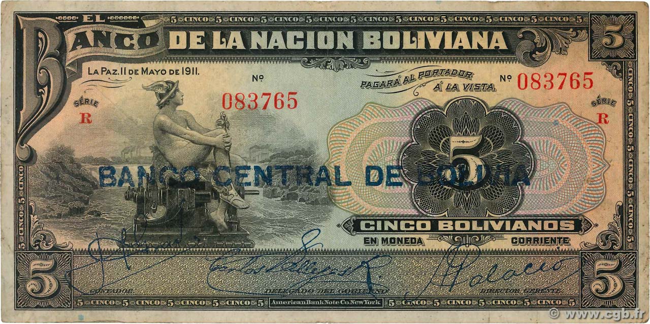 5 Bolivianos BOLIVIA  1929 P.113 F