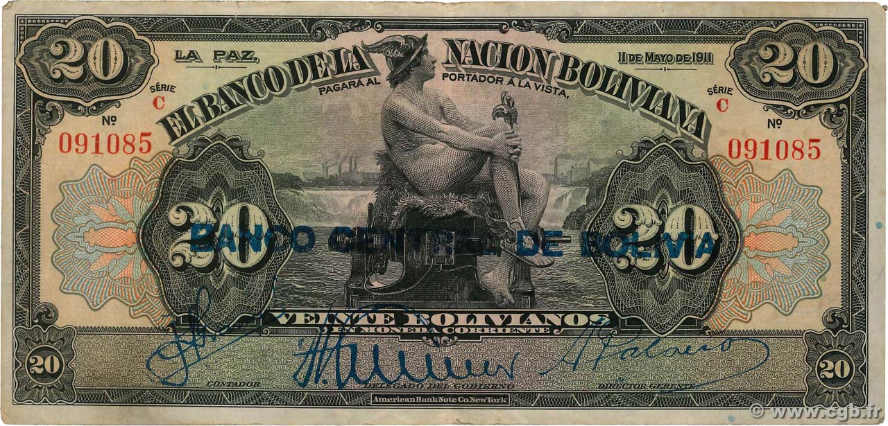 20 Bolivianos BOLIVIA  1929 P.115 BC
