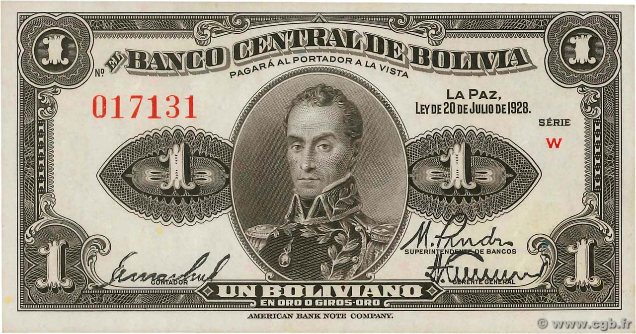 1 Boliviano BOLIVIA  1928 P.119a UNC
