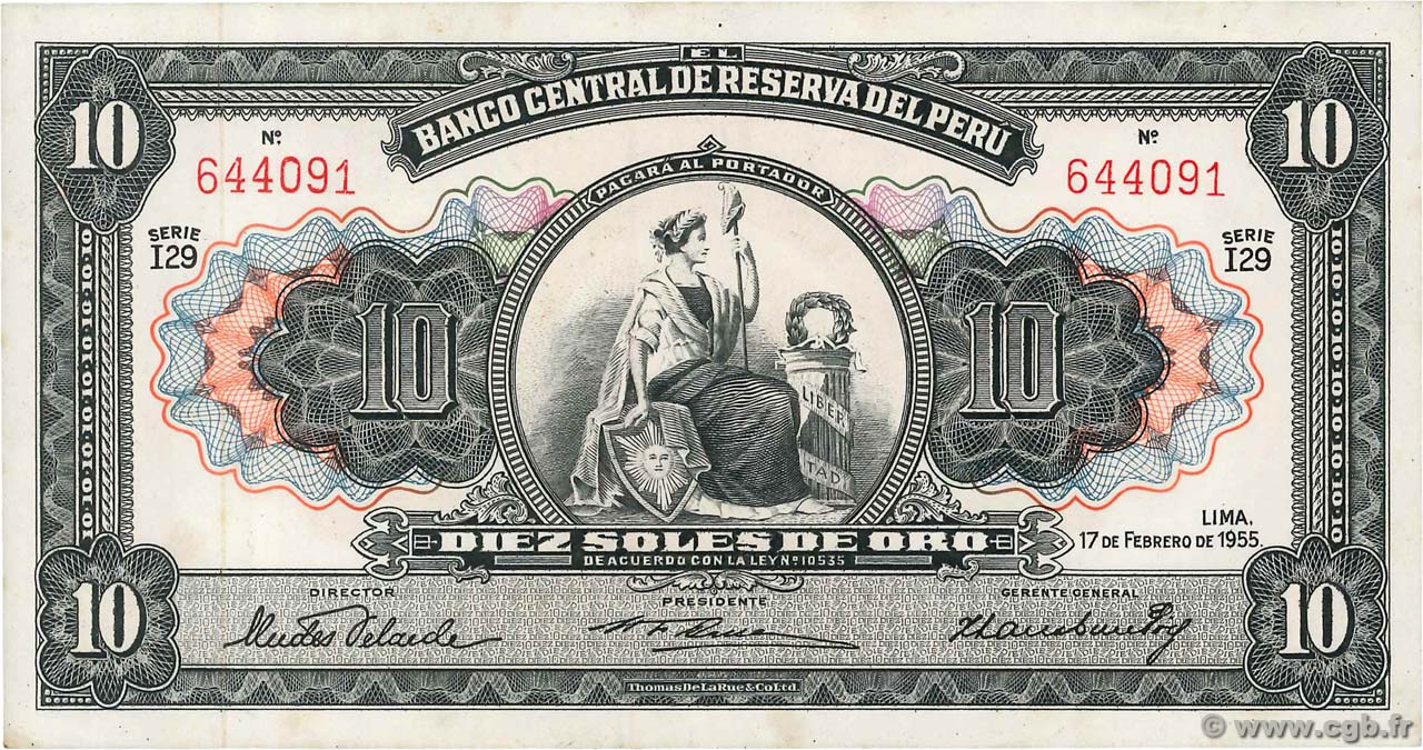 10 Soles PERú  1955 P.071a SC