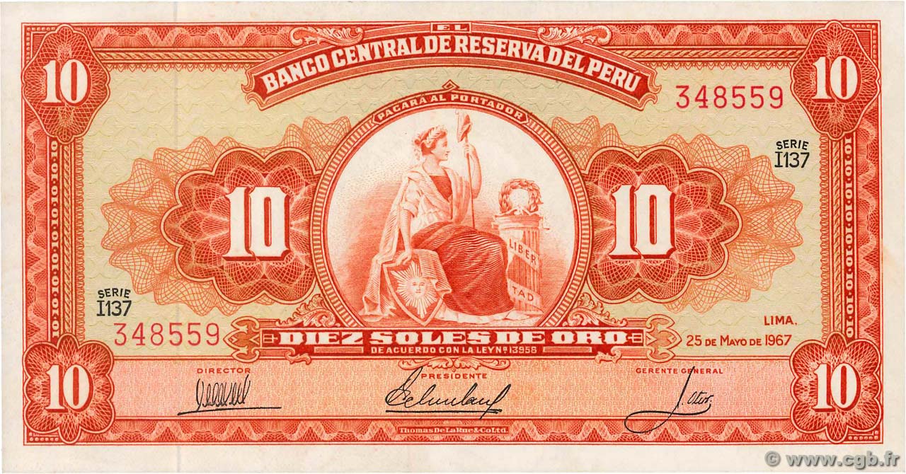 10 Soles PERU  1967 P.084a UNC
