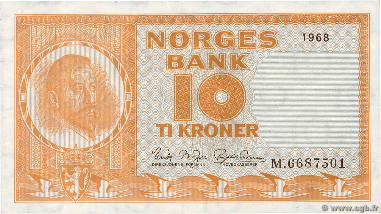 10 Kroner NORVÈGE  1968 P.31d XF