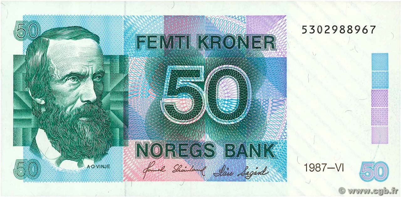 50 Kroner NORVÈGE  1987 P.42d AU