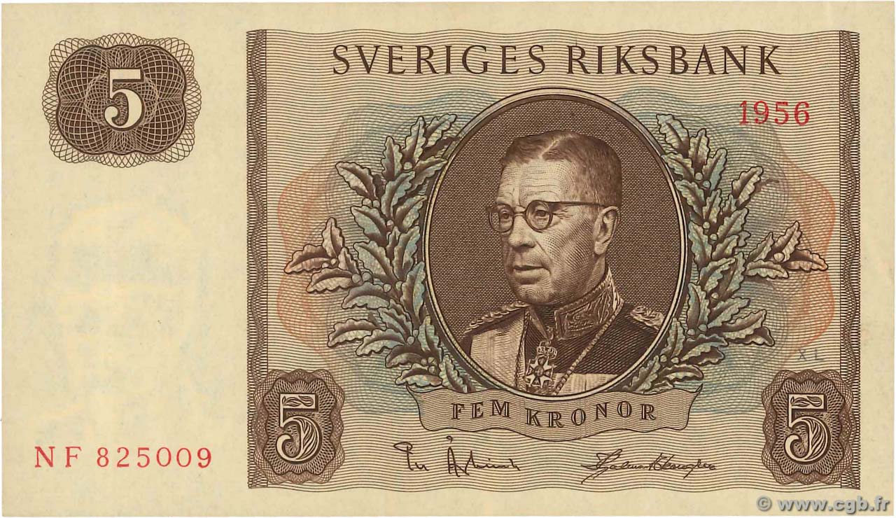 5 Kronor SUÈDE  1956 P.42c fST+