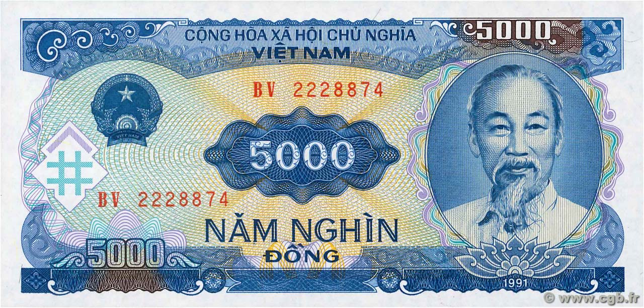 5000 Dong VIETNAM  1991 P.108a FDC