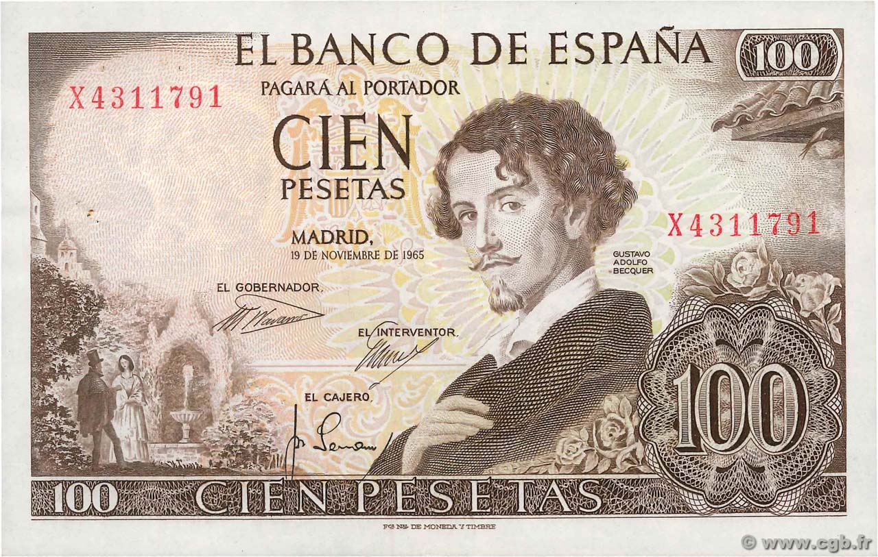 100 Pesetas ESPAÑA  1965 P.150 EBC+