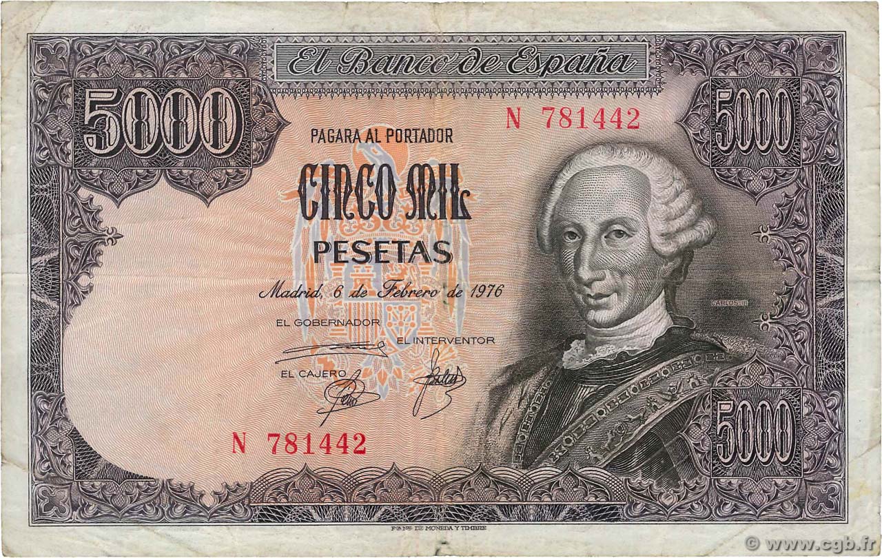 5000 Pesetas ESPAÑA  1976 P.155 BC