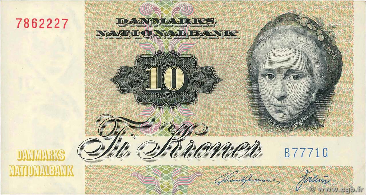 10 Kroner DANEMARK  1977 P.048g SPL