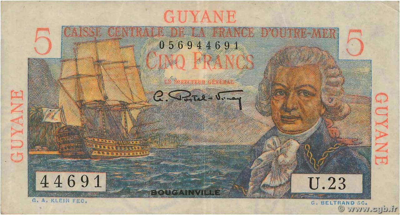 5 Francs Bougainville FRENCH GUIANA  1946 P.19a SS