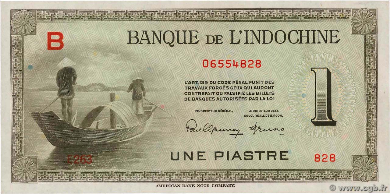 1 Piastre FRENCH INDOCHINA  1945 P.076a UNC