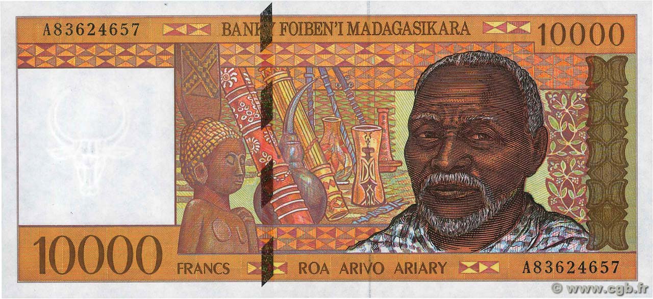 10000 Francs - 2000 Ariary MADAGASCAR  1994 P.079b FDC