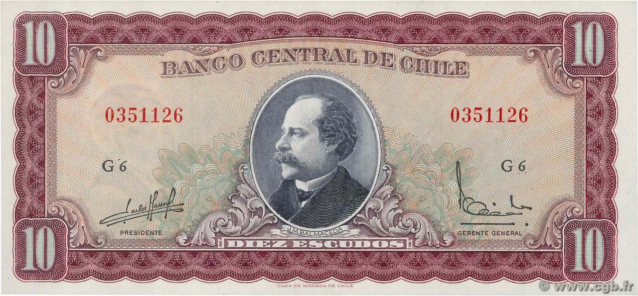 10 Escudos CHILE  1964 P.139a UNC