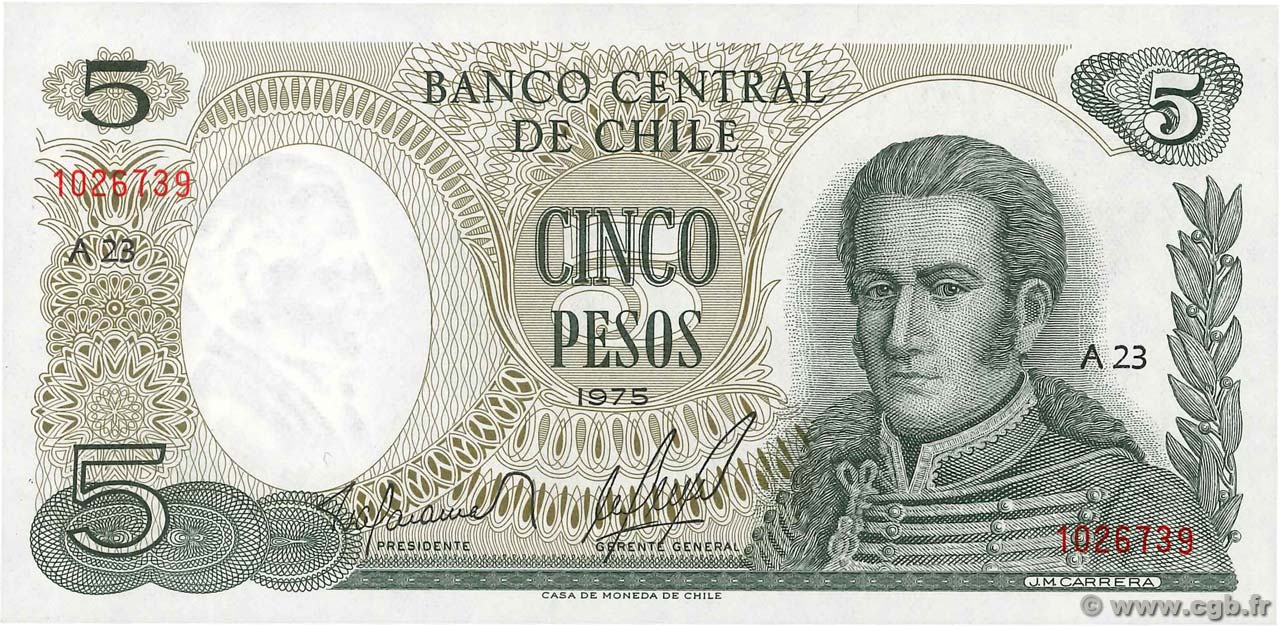 5 Pesos CHILE  1975 P.149a UNC