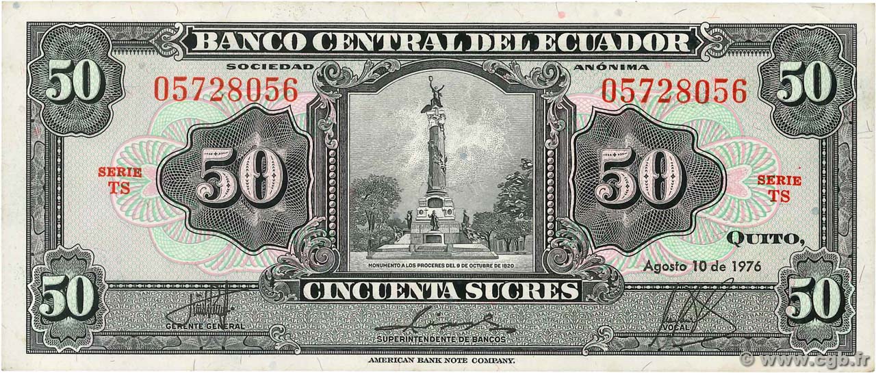 50 Sucres ECUADOR  1976 P.111 EBC