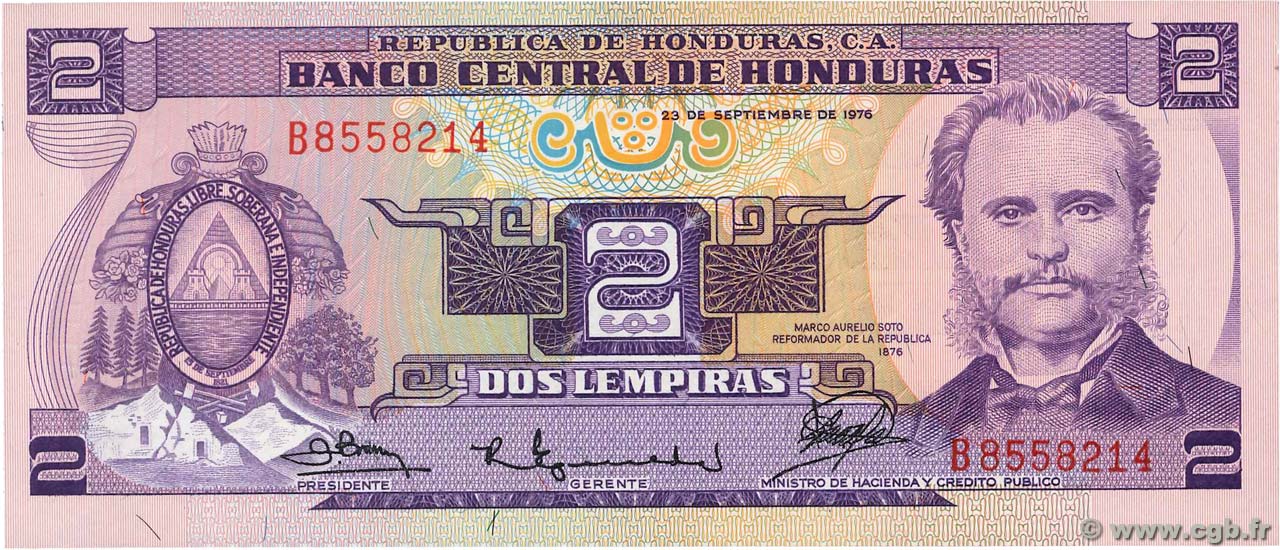 2 Lempiras HONDURAS  1976 P.061 ST
