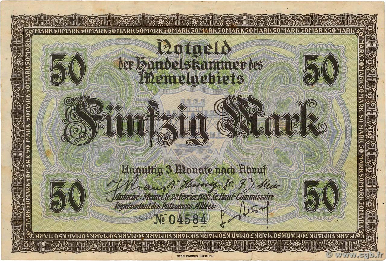 50 Mark MEMEL  1922 P.07a EBC