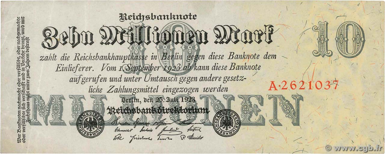 10 Millions Mark GERMANY  1923 P.096 XF