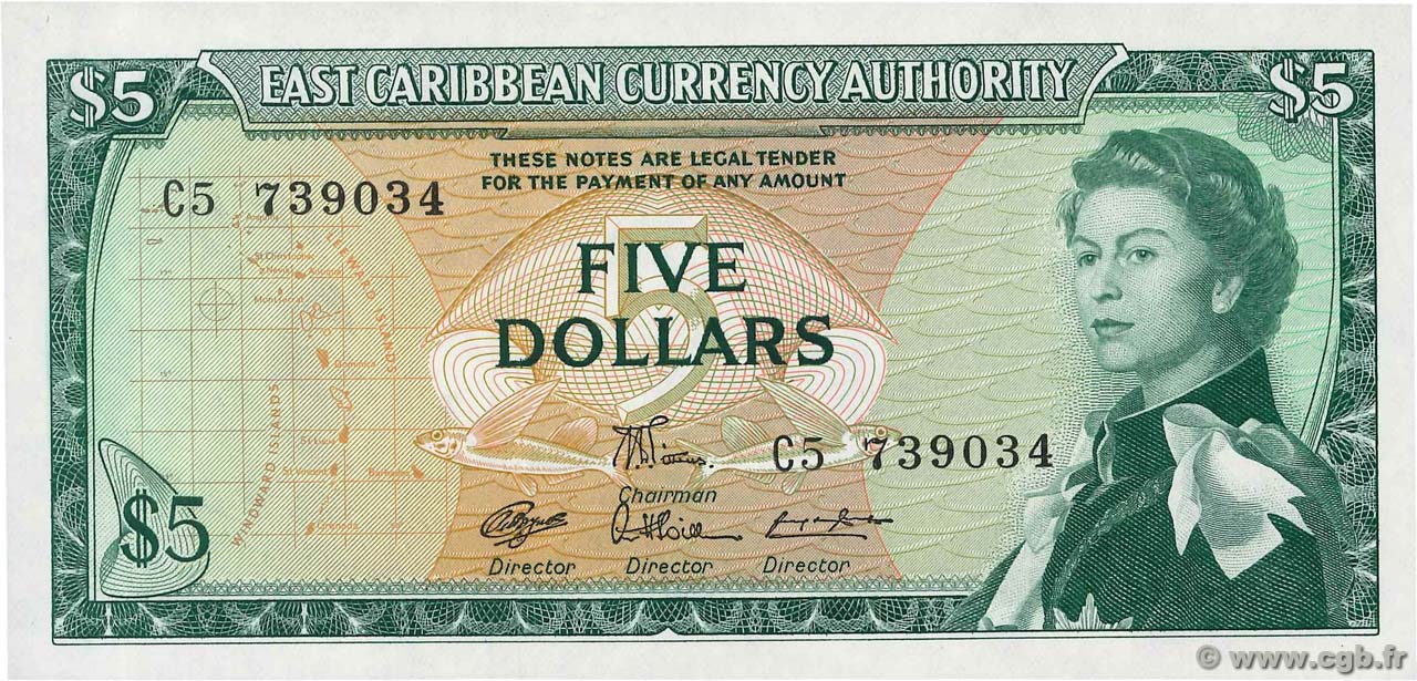 5 Dollars CARIBBEAN   1965 P.14f UNC