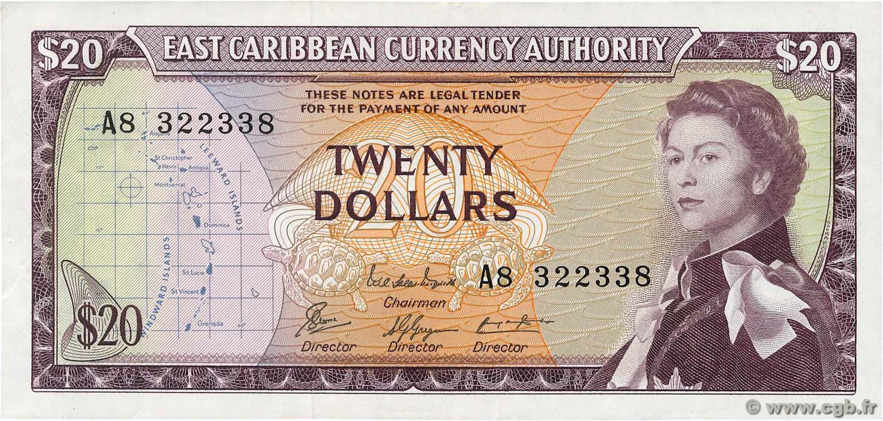 20 Dollars CARIBBEAN   1965 P.15f VF