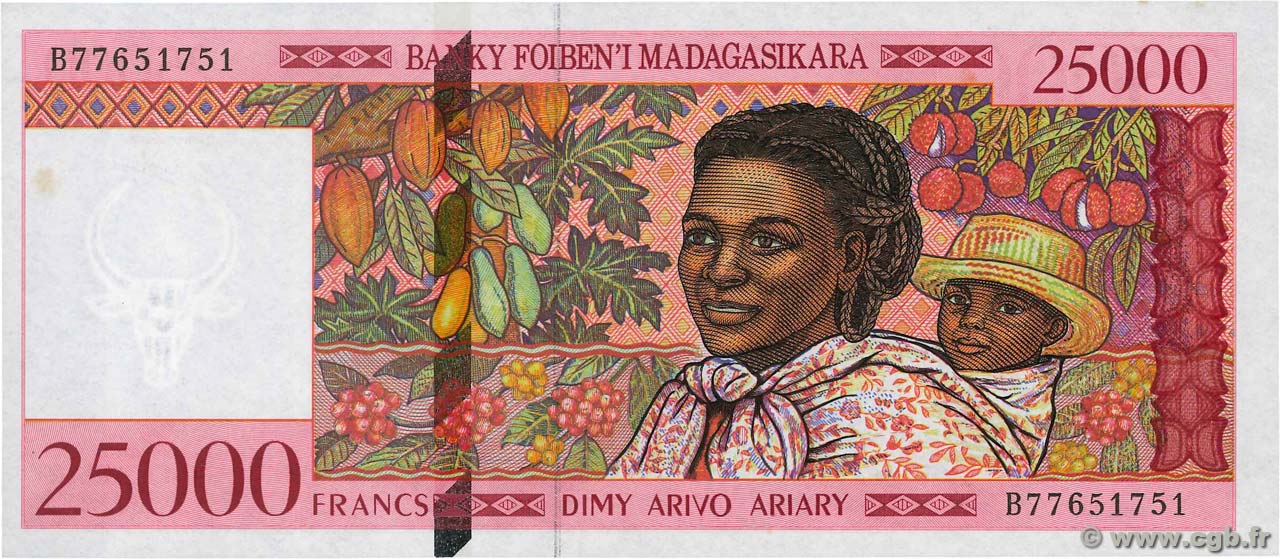 25000 Francs - 5000 Ariary MADAGASCAR  1998 P.082 SC+