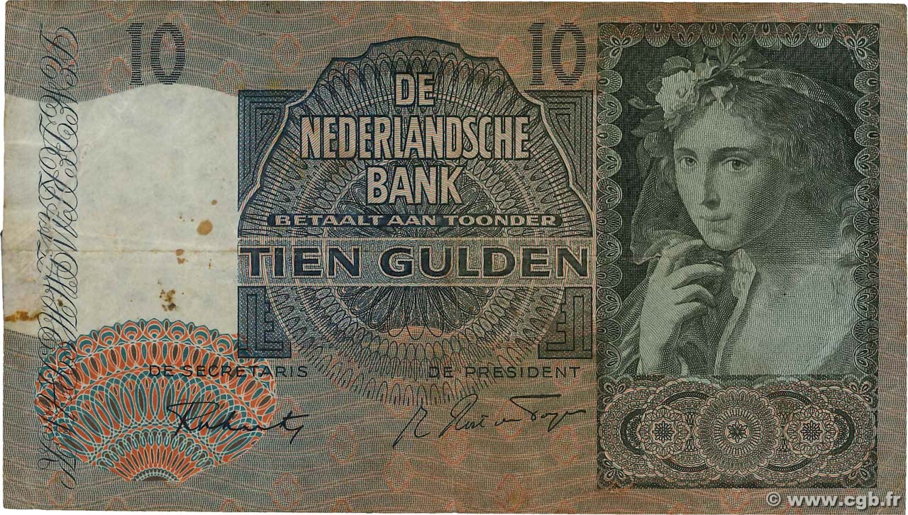 10 Gulden PAíSES BAJOS  1942 P.056b BC