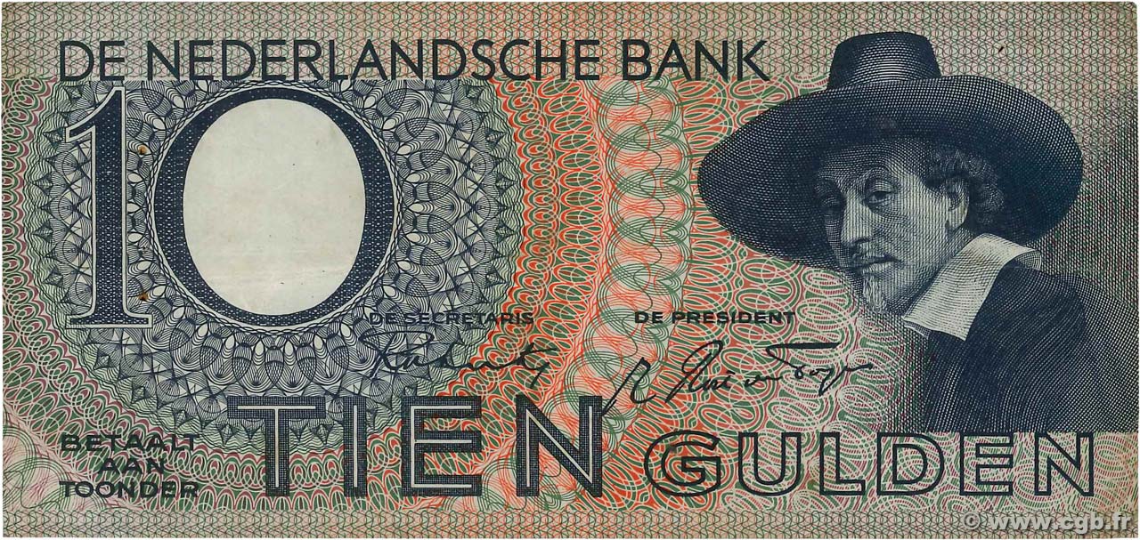 10 Gulden NETHERLANDS  1944 P.059 VF