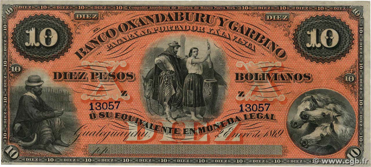 10 Pesos Bolivianos Non émis ARGENTINA  1869 PS.1784r q.FDC