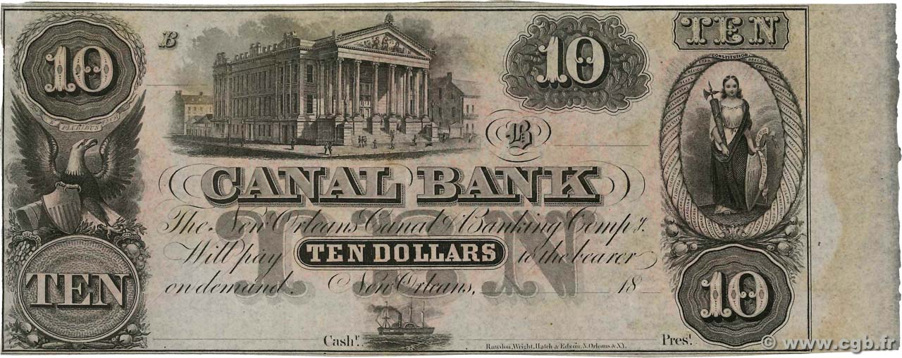 10 Dollars Non émis ÉTATS-UNIS D AMÉRIQUE New Orleans 1850  SUP
