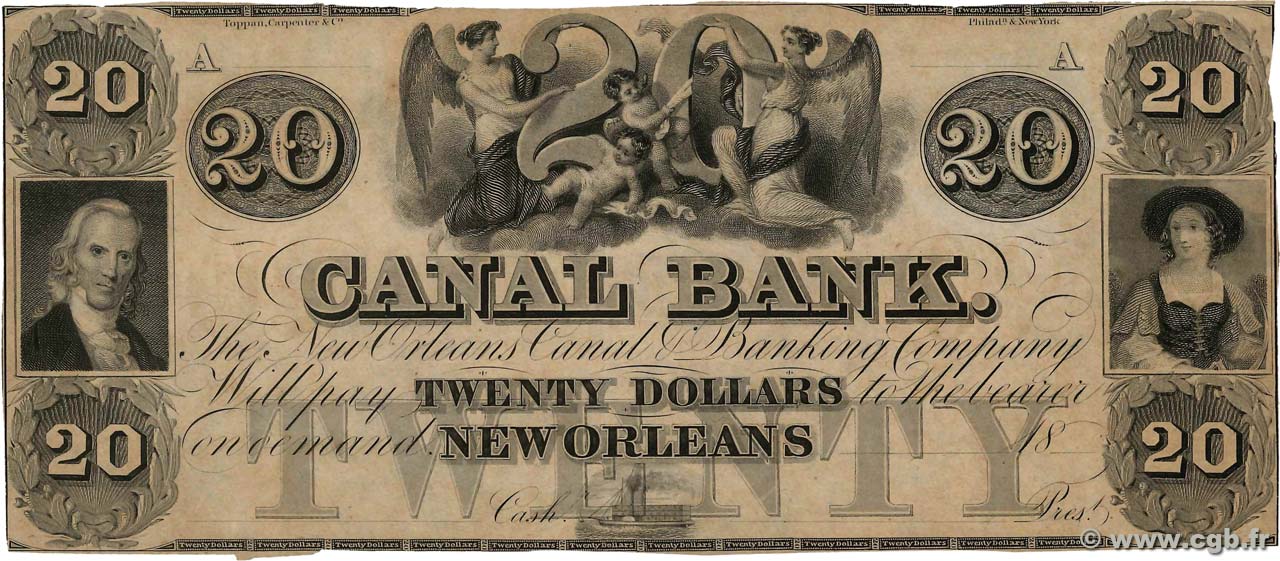 20 Dollars Non émis STATI UNITI D AMERICA New Orleans 1850  SPL