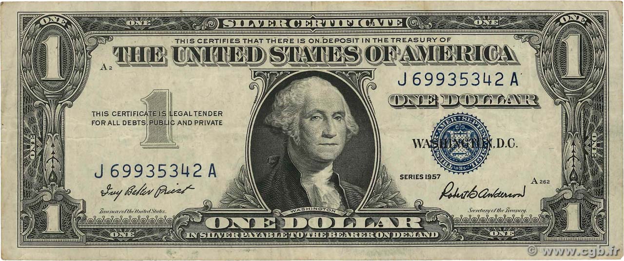 1 Dollar ÉTATS-UNIS D AMÉRIQUE  1957 P.419 TB