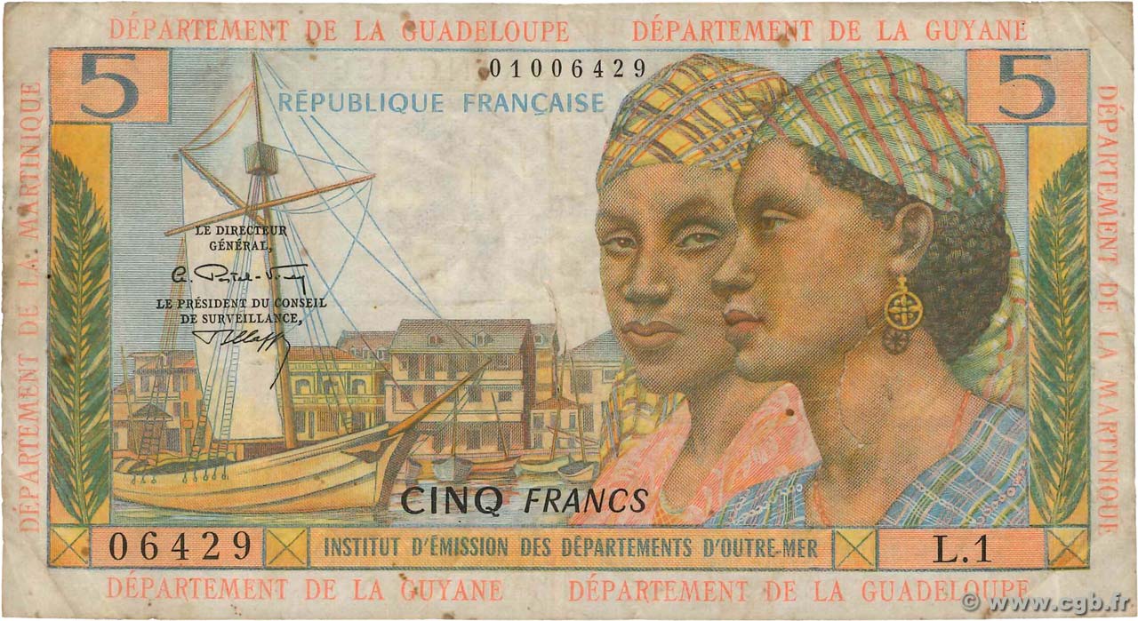 5 Francs ANTILLES FRANÇAISES  1964 P.07b TB