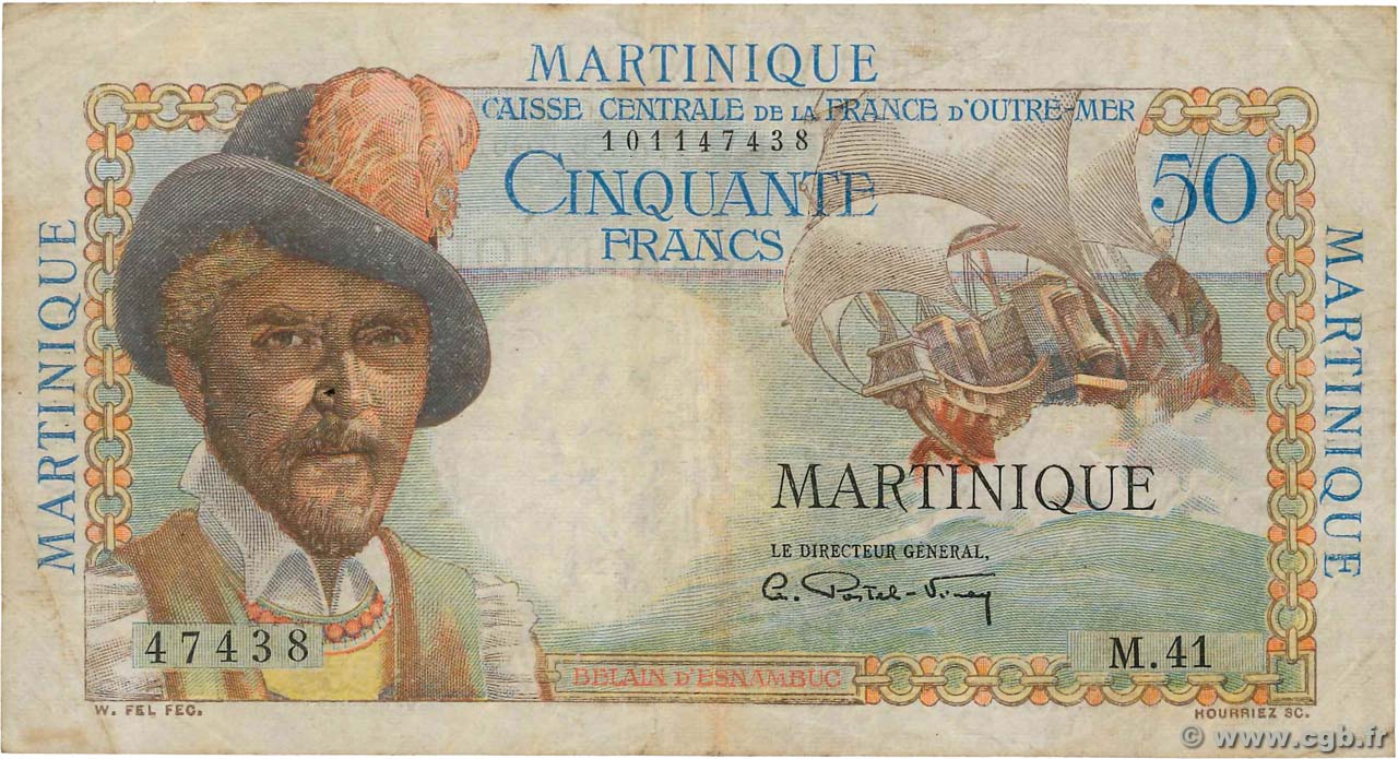 50 Francs Belain d Esnambuc MARTINIQUE  1946 P.30a TB