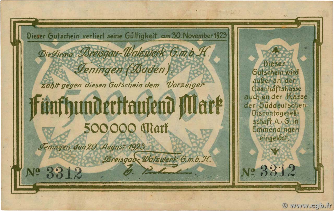 500000 Mark ALLEMAGNE Baden 1923  SUP