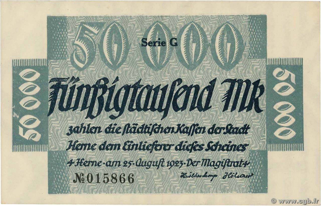 50000 Mark DEUTSCHLAND Herne 1923  fST+