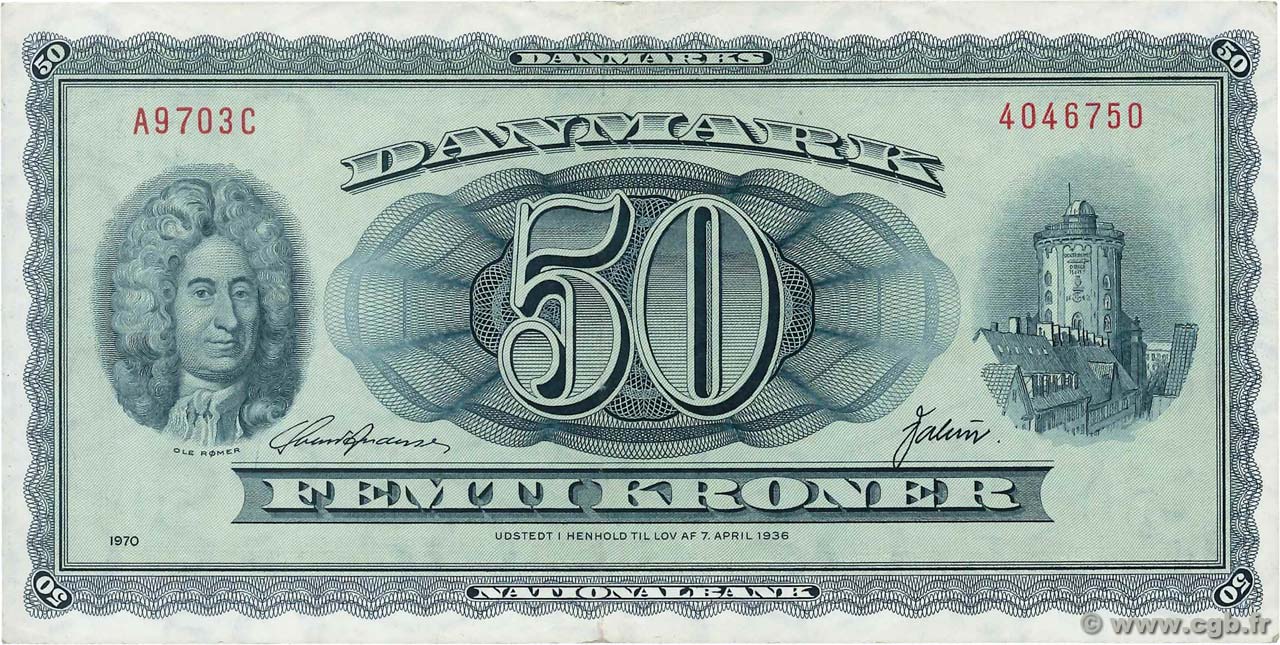 50 Kroner DINAMARCA  1970 P.045m q.SPL