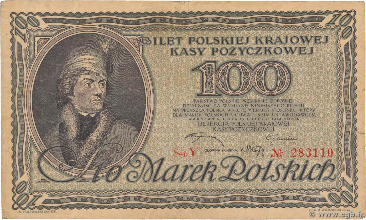 100 Marek POLAND  1919 P.017a F