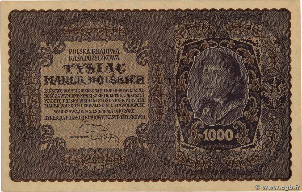 1000 Marek POLOGNE  1919 P.029 pr.NEUF