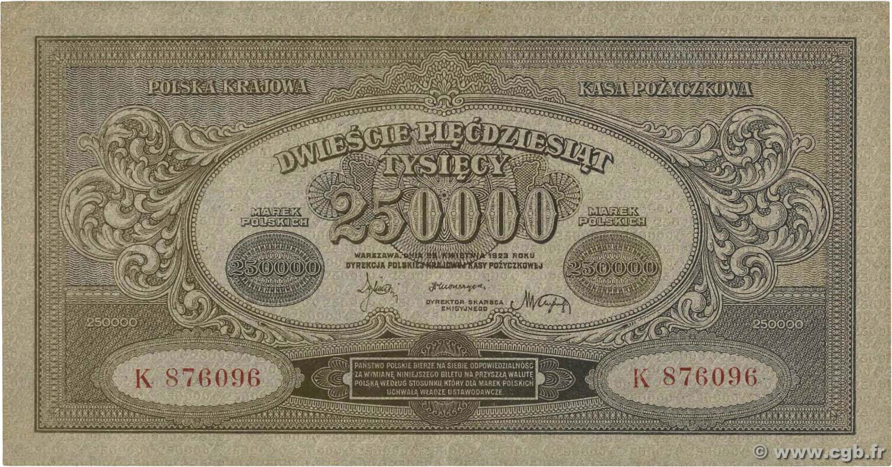 250000 Marek POLAND  1923 P.035 XF