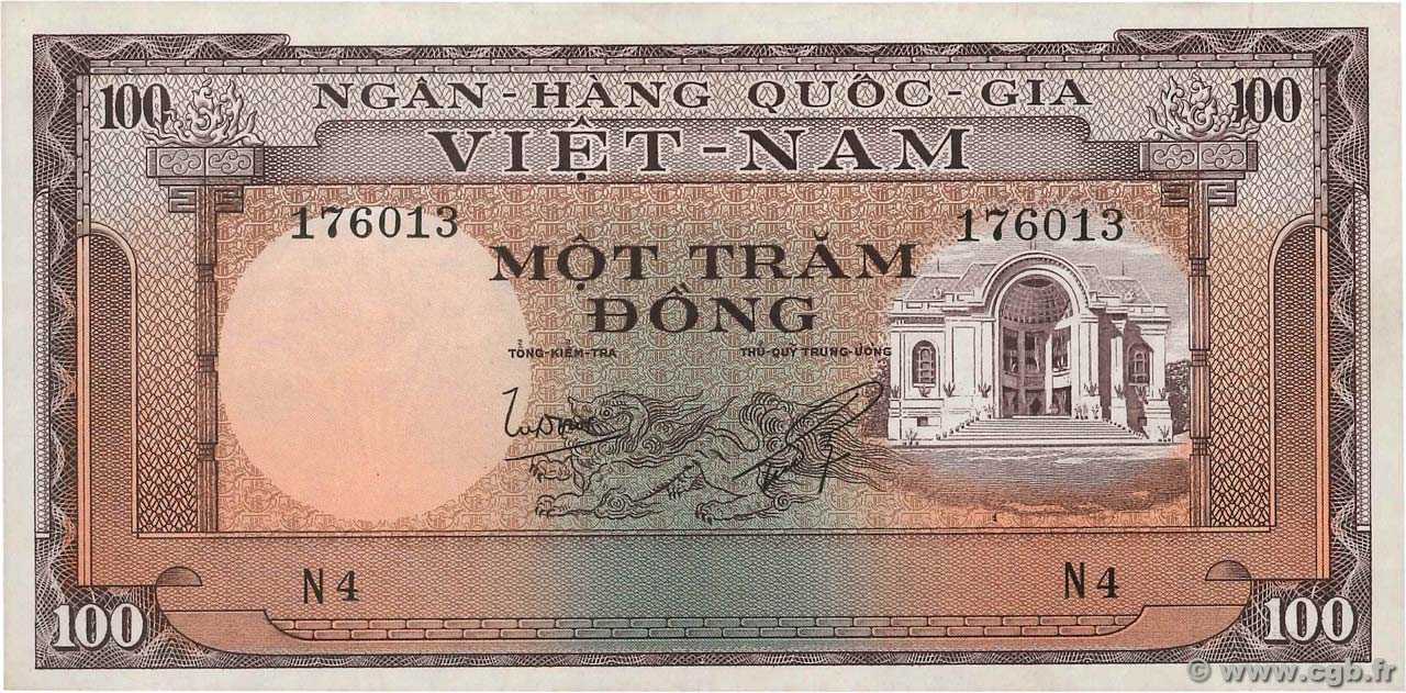 100 Dong SOUTH VIETNAM  1966 P.18a XF
