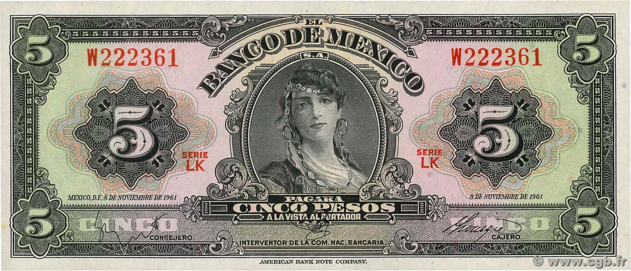 5 Pesos MEXIQUE  1961 P.060g NEUF