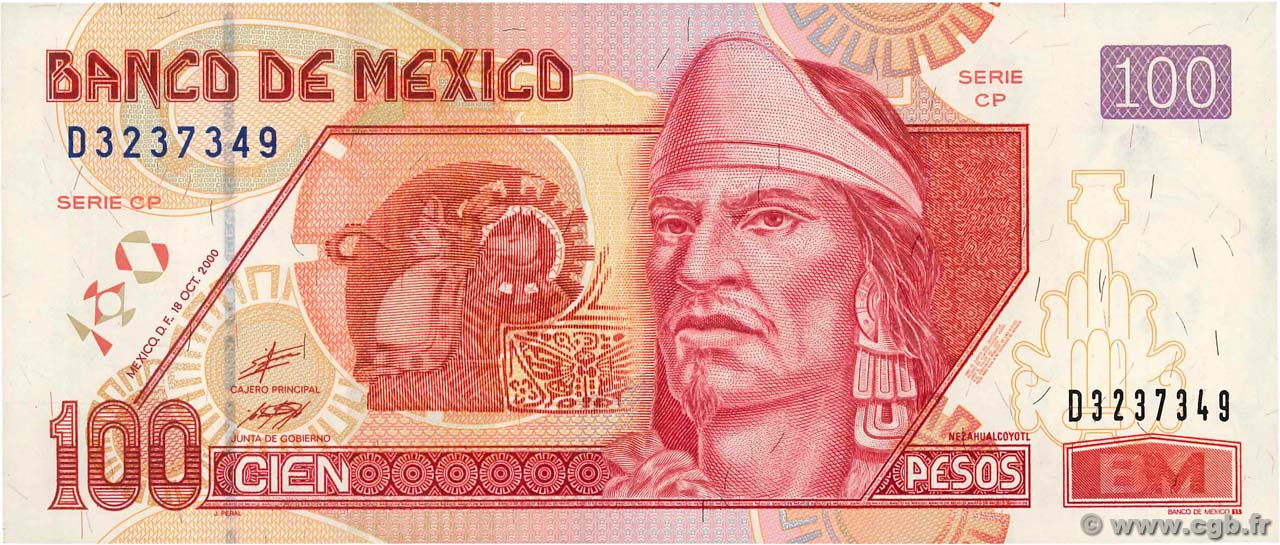 100 Pesos MEXICO  2000 P.118a FDC