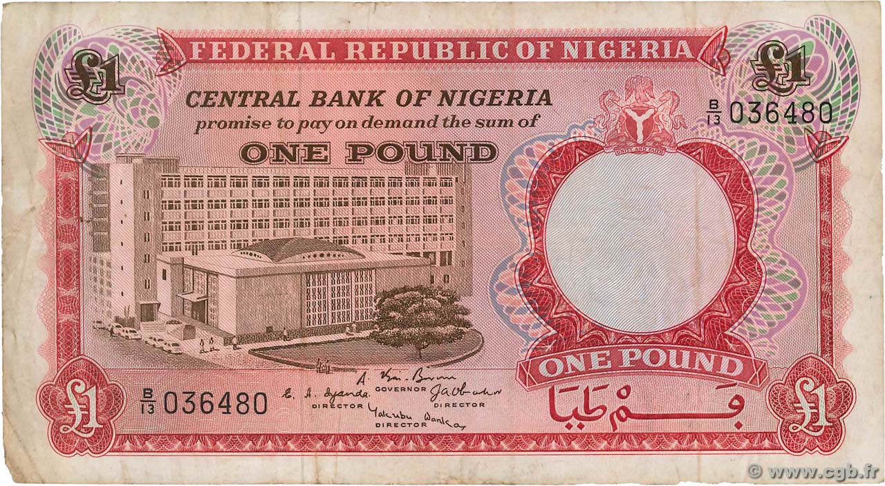 1 Pound NIGERIA  1967 P.08 BC