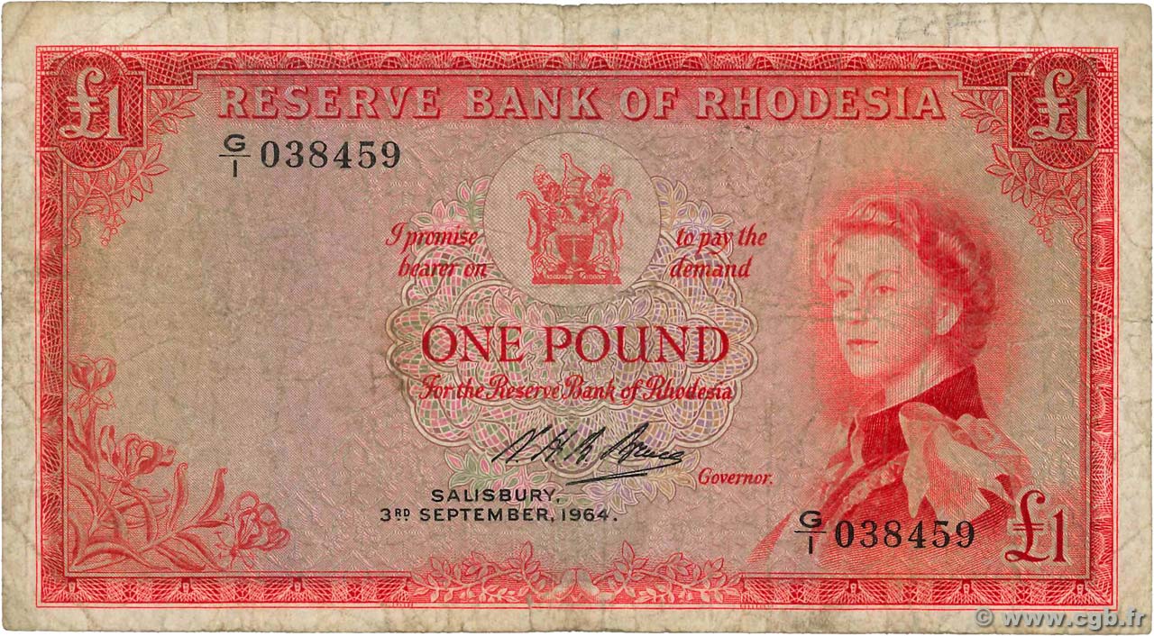 1 Pound RHODÉSIE  1964 P.25a B+