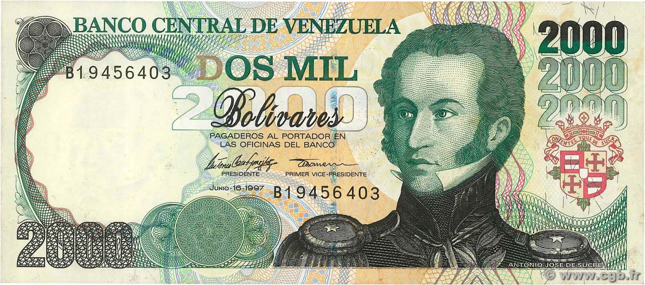 2000 Bolivares VENEZUELA  1997 P.077a UNC-