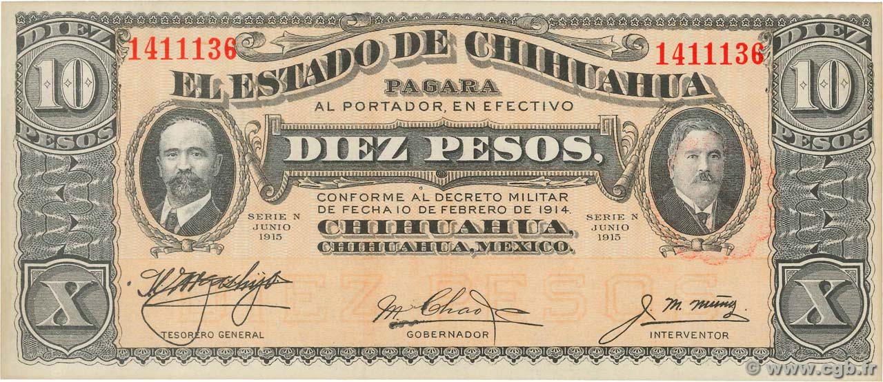 10 Pesos MEXICO  1915 PS.0535a FDC