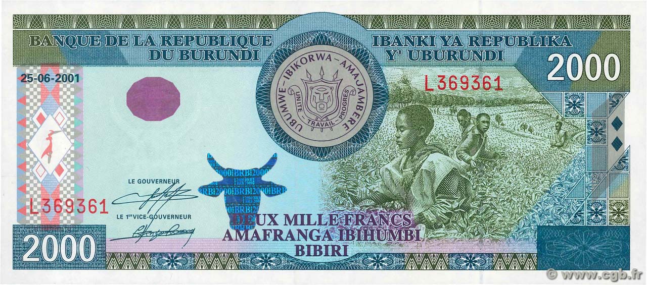 2000 Francs BURUNDI  2001 P.41a ST