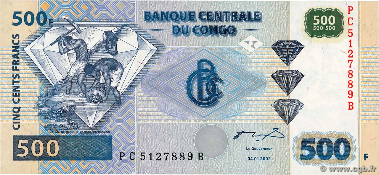 500 Francs REPúBLICA DEMOCRáTICA DEL CONGO  2002 P.096B FDC