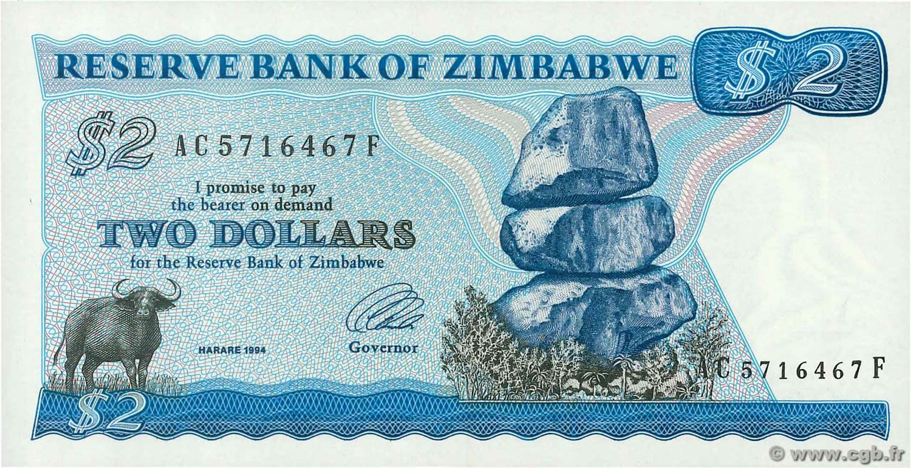 2 Dollars SIMBABWE  1994 P.01c ST